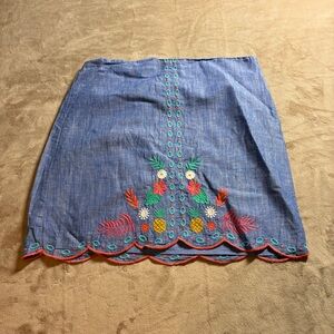 Talbots Embroidered Tropical Linen Blend Skirt Scalloped Hem Women’s Petite 10P